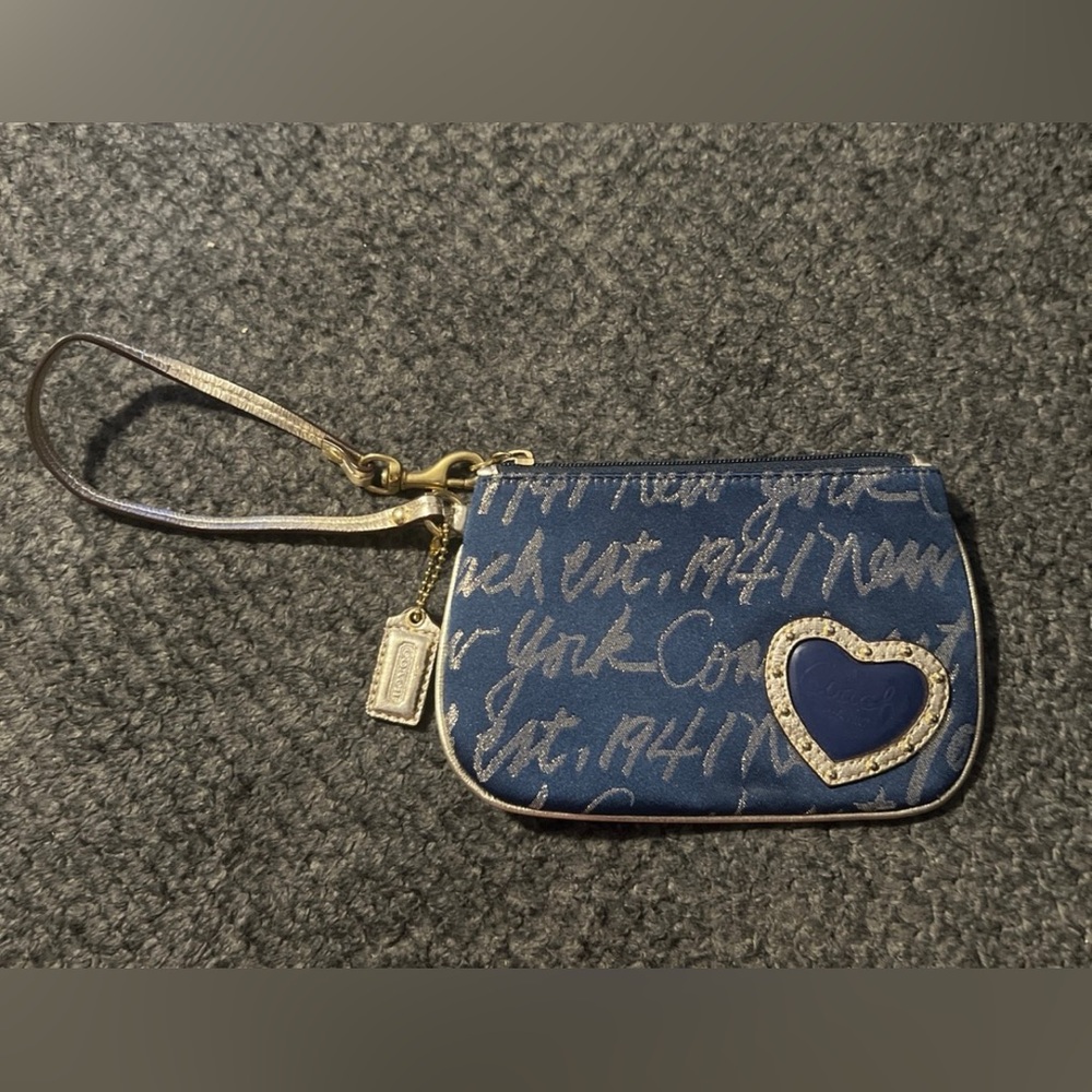 Coach signature navy with gold wristlet